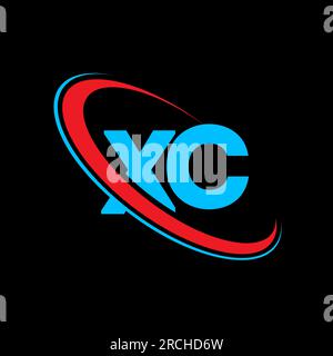 XC X C letter logo design. Initial letter XC linked circle uppercase monogram logo red and blue. XC logo, X C design. xc, x c Stock Vector