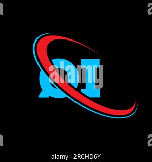 QI Q I letter logo design. Initial letter QI linked circle uppercase monogram logo red and blue. QI logo, Q I design. qi, q i Stock Vector