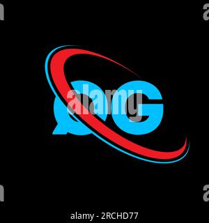 QG Q G letter logo design. Initial letter QG linked circle uppercase monogram logo red and blue. QG logo, Q G design. qg, q g Stock Vector