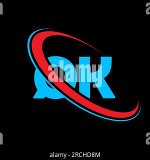 QK Q K letter logo design. Initial letter QK linked circle uppercase monogram logo red and blue. QK logo, Q K design. qk, q k Stock Vector