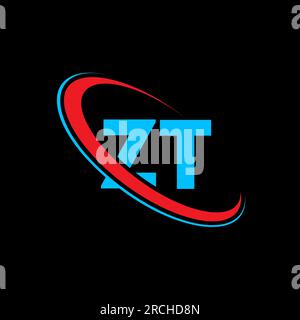 ZT Z T letter logo design. Initial letter ZT linked circle uppercase monogram logo red and blue. ZT logo, Z T design. zt, z t Stock Vector