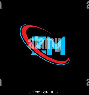 ZM Z M letter logo design. Initial letter ZM linked circle uppercase monogram logo red and blue. ZM logo, Z M design. zm, z m Stock Vector