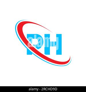 PH P H letter logo design. Initial letter PH linked circle uppercase monogram logo red and blue. PH logo, P H design Stock Vector