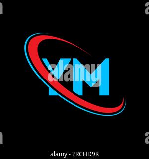 YM Y M letter logo design. Initial letter YM linked circle uppercase monogram logo red and blue. YM logo, Y M design. ym, y m Stock Vector