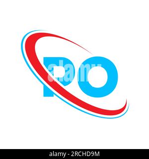 PO P O letter logo design. Initial letter PO linked circle upercase monogram logo red and blue. PO logo, P O design Stock Vector