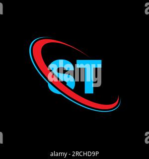 ST S T letter logo design. Initial letter ST linked circle uppercase monogram logo red and blue. S T logo, S T design. st, s t Stock Vector