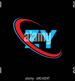 ZY Z Y letter logo design. Initial letter ZY linked circle uppercase monogram logo red and blue. ZY logo, Z Y design. zy, z y Stock Vector