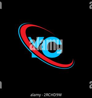 YC Y C letter logo design. Initial letter YC linked circle uppercase monogram logo red and blue. YC logo, Y C design. yc, y c Stock Vector