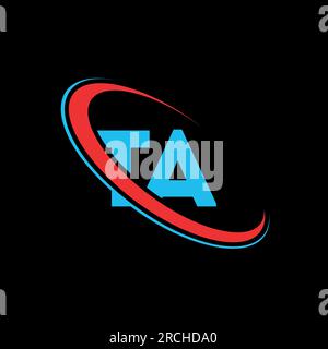 TA T A letter logo design. Initial letter TA linked circle uppercase monogram logo red and blue. TA logo, T A design. ta, t a Stock Vector