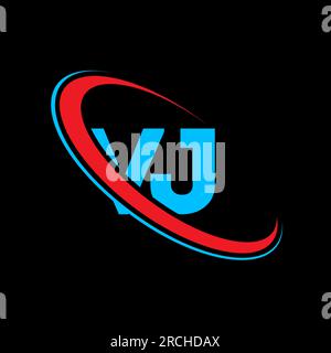 VJ V J letter logo design. Initial letter VJ linked circle uppercase monogram logo red and blue. VJ logo, V J design. vj, v j Stock Vector