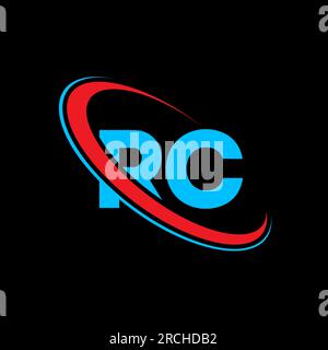 RC R C letter logo design. Initial letter RC linked circle uppercase monogram logo red and blue. RC logo, R C design. rc, r c Stock Vector