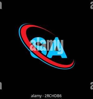 SA S A letter logo design. Initial letter SA linked circle uppercase monogram logo red and blue. S A logo, S A design. sa, s a Stock Vector