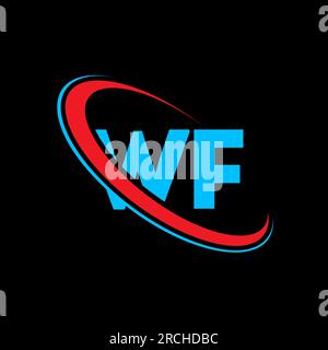 WF W F letter logo design. Initial letter WF linked circle uppercase monogram logo red and blue. WF logo, W F design. wf, w f Stock Vector