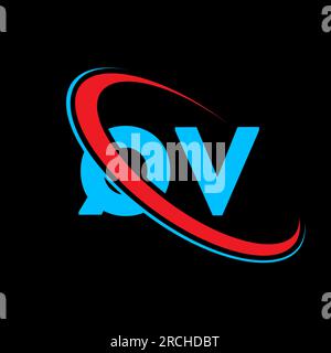 QV Q V letter logo design. Initial letter QV linked circle uppercase monogram logo red and blue. QV logo, Q V design. qv, q v Stock Vector