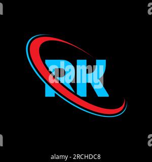 RK R K letter logo design. Initial letter RK linked circle uppercase monogram logo red and blue. RK logo, R K design. rk, r k Stock Vector