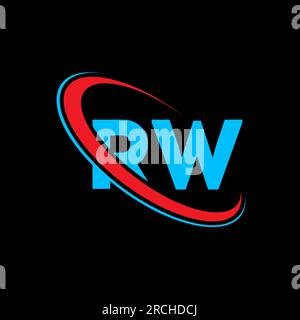 RW R W letter logo design. Initial letter RW linked circle uppercase monogram logo red and blue. RW logo, R W design. rw, r w Stock Vector