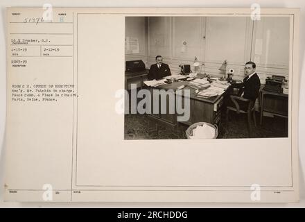 Lt. Drucker, S.c., a photographer, took this photograph on 4-15-19 in Room C 2 of the Office of Executive Secretary. Mr. Patchin was in charge. The location was the Peace Commission at 4 Place la Concord, Paris, Seine, France. This photograph was issued with the number H 2-12-19. Stock Photo