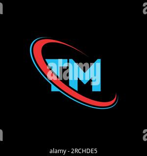 TM T M letter logo design. Initial letter TM linked circle uppercase monogram logo red and blue. TM logo, T M design. tm, t m Stock Vector