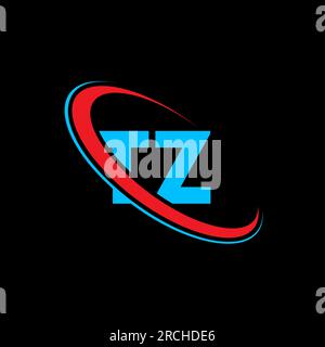 TZ T Z letter logo design. Initial letter TZ linked circle uppercase monogram logo red and blue. TZ logo, T Z design. tz, t z Stock Vector
