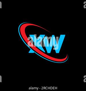 XW X W letter logo design. Initial letter XW linked circle uppercase monogram logo red and blue. XW logo, X W design. xw, x w Stock Vector