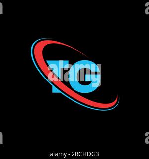 TG T G letter logo design. Initial letter TG linked circle uppercase monogram logo red and blue. TG logo, T G design. tg, t g Stock Vector