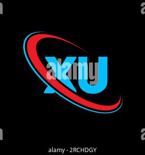 XU X U letter logo design. Initial letter XU linked circle uppercase monogram logo red and blue. XU logo, X U design. xu, x u Stock Vector