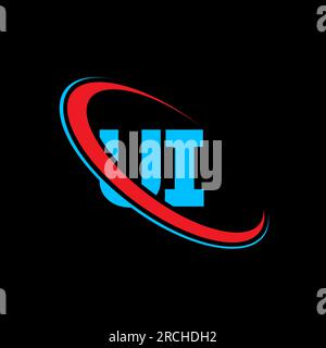 UI U I letter logo design. Initial letter UI linked circle uppercase monogram logo red and blue. UI logo, U I design. ui, u i Stock Vector