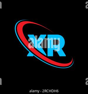 XR X R letter logo design. Initial letter XR linked circle uppercase monogram logo red and blue. XR logo, X R design. xr, x r Stock Vector