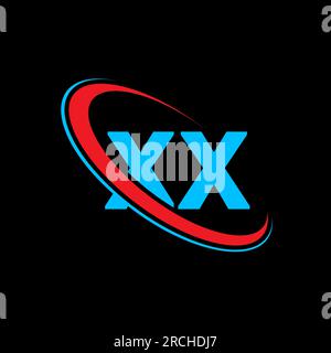 XX X X letter logo design. Initial letter XX linked circle uppercase monogram logo red and blue. XX logo, X X design. xx, x x Stock Vector