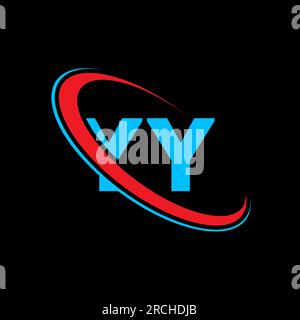 YY Y Y letter logo design. Initial letter YY linked circle uppercase monogram logo red and blue. YY logo, Y Y design. yy, y y Stock Vector