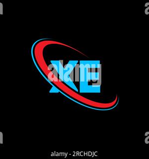 XE X E letter logo design. Initial letter XE linked circle uppercase monogram logo red and blue. XE logo, X E design. xe, x e Stock Vector