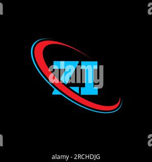 ZI Z I letter logo design. Initial letter ZI linked circle uppercase monogram logo red and blue. ZI logo, Z I design. zi, z i Stock Vector