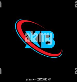 XB X B letter logo design. Initial letter XB linked circle uppercase monogram logo red and blue. XB logo, X B design. xb, x b Stock Vector