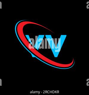 VV V V letter logo design. Initial letter VV linked circle uppercase monogram logo red and blue. VV logo, V V design. vv, v v Stock Vector