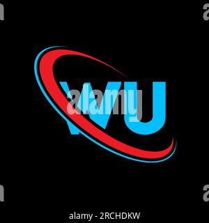 WU W U letter logo design. Initial letter WU linked circle uppercase monogram logo red and blue. WU logo, W U design. wu, w u Stock Vector