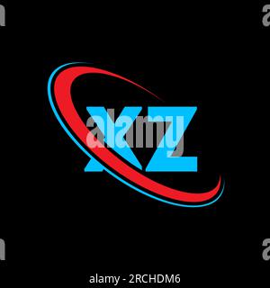 XZ X Z letter logo design. Initial letter XZ linked circle uppercase monogram logo red and blue. XZ logo, X Z design. xz, x z Stock Vector