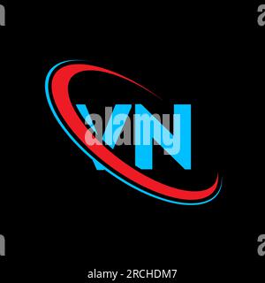 VN V N letter logo design. Initial letter VN linked circle uppercase monogram logo red and blue. VN logo, V N design. vn, v n Stock Vector
