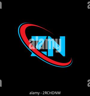 ZN Z N letter logo design. Initial letter ZN linked circle uppercase monogram logo red and blue. ZN logo, Z N design. zn, z n Stock Vector