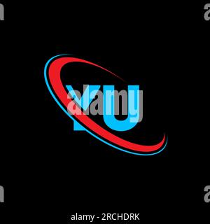 YU Y U letter logo design. Initial letter YU linked circle uppercase monogram logo red and blue. YU logo, Y U design. yu, y u Stock Vector