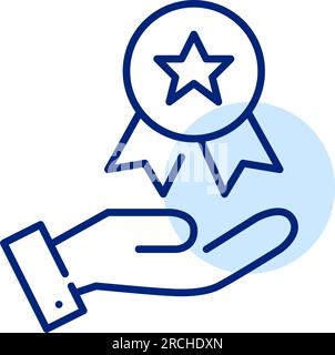Reward icons. Medal with ribbon in a hand. Pixel perfect icon Stock Vector