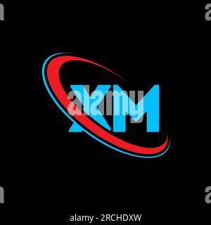XM X M letter logo design. Initial letter XM linked circle uppercase monogram logo red and blue. XM logo, X M design. xm, x m Stock Vector