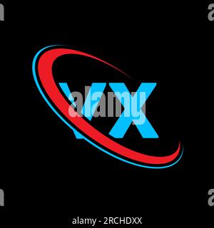 VX V X letter logo design. Initial letter VX linked circle uppercase monogram logo red and blue. VX logo, V X design. vx, v x Stock Vector