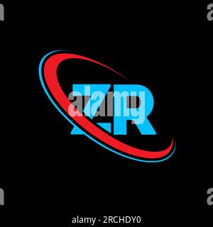 ZR Z R letter logo design. Initial letter ZR linked circle uppercase monogram logo red and blue. ZR logo, Z r design. zr, z r Stock Vector