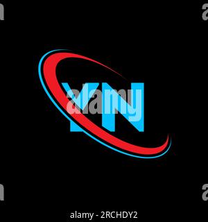 YN Y N letter logo design. Initial letter YN linked circle uppercase monogram logo red and blue. YN logo, Y N design. yn, y n Stock Vector