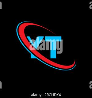 YT Y T letter logo design. Initial letter YT linked circle uppercase monogram logo red and blue. YT logo, Y T design. yt, y t Stock Vector