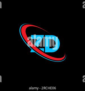 ZD Z D letter logo design. Initial letter ZD linked circle uppercase monogram logo red and blue. ZD logo, Z D design. zd, z d Stock Vector