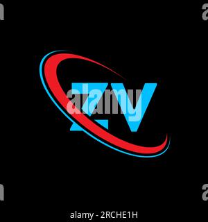 ZV Z V letter logo design. Initial letter ZV linked circle uppercase monogram logo red and blue. ZV logo, Z V design. zv, z v Stock Vector
