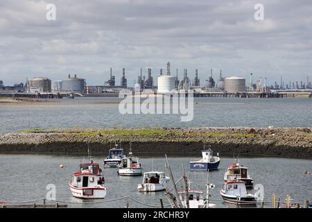 The view from Paddy’s Hole towards the Seal Sands industrial complex, South Gare, North Yorkshire, UK Stock Photo