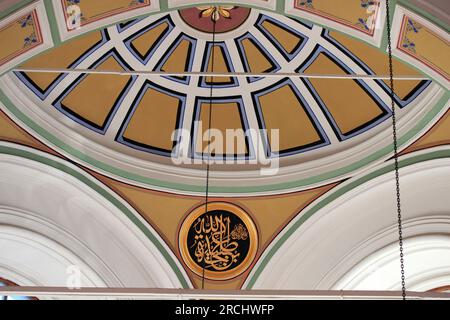 A view from the inner dome of the Aziziye Mosque. The decorations on the dome were made in the 19th century during the Ottoman period. Stock Photo