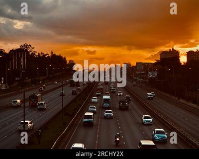 Thika Road (commonly known as the Thika Superhighway) is an 8-lane controlled-access highway in Kenya, with 12 lanes in some sections. It links the ca Stock Photo